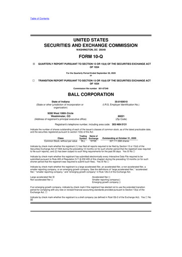 Vorschaubild Ball Corporation
 10-Q Quartalsbericht 2020 