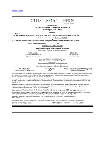 Thumbnail Citizens & Northern Corp 10-Q Quarterly Report FY2020 