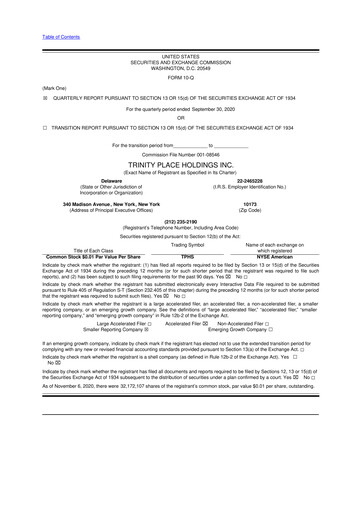 Thumbnail Trinity Place Holdings
 10-Q Quarterly Report FY2020 