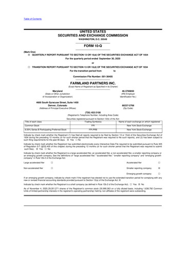 Thumbnail Farmland Partners
 10-Q Quarterly Report FY2020 