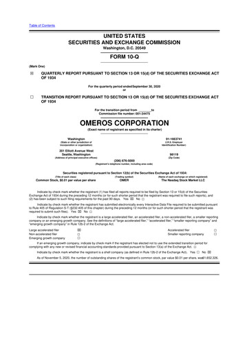 Vorschaubild Omeros Corporation 10-Q Quartalsbericht 2020 