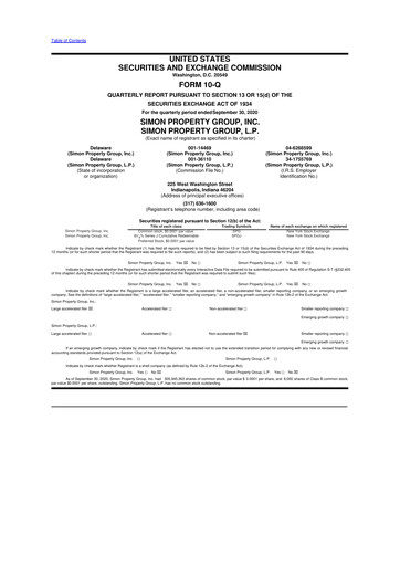Thumbnail Simon Property Group 10-Q Quarterly Report FY 