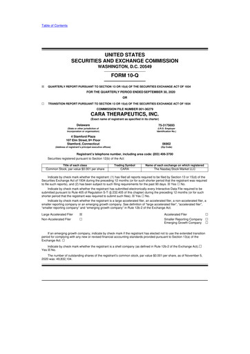 Thumbnail Cara Therapeutics
 10-Q Quarterly Report FY2020 