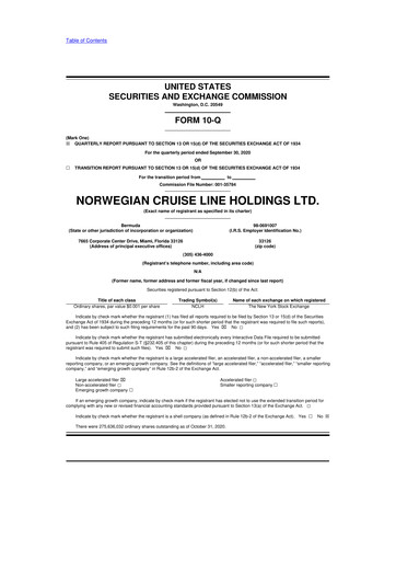 Thumbnail Norwegian Cruise Line
 10-Q Quarterly Report FY2020 