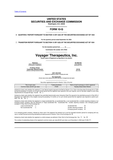 Thumbnail Voyager Therapeutics
 10-Q Quarterly Report FY2020 