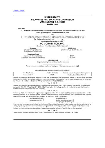 Miniature PC Connection
 10-Q Rapport trimestriel 2020 