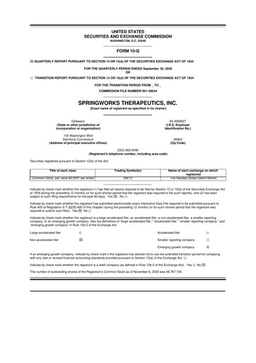 Thumbnail SpringWorks Therapeutics 10-Q Quarterly Report FY2020 