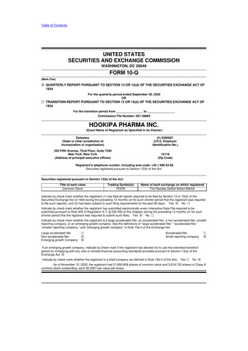 Miniature HOOKIPA Pharma 10-Q Rapport trimestriel 2020 