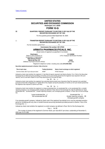 Miniature Armata Pharmaceuticals 10-Q Rapport trimestriel 2020 