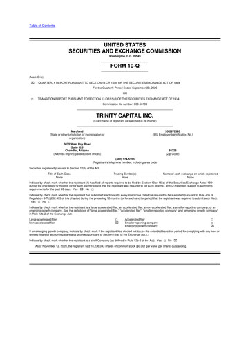 Thumbnail Trinity Capital 10-Q Quarterly Report FY 