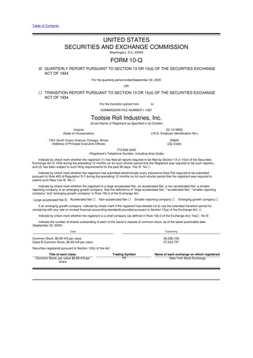 Miniature Tootsie Roll Industries
 10-Q Rapport trimestriel 2020 