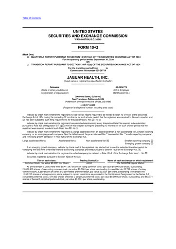 Thumbnail Jaguar Health 10-Q Quarterly Report FY2020 