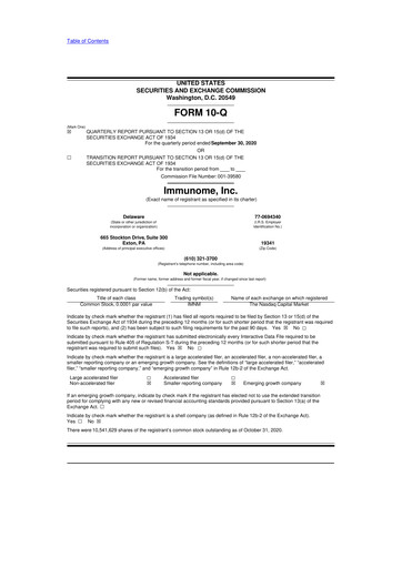 Thumbnail Immunome 10-Q Quarterly Report FY2020 