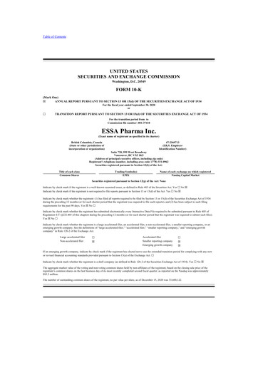 Thumbnail ESSA Pharma 10-K Annual Report 2020