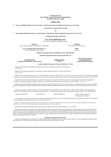 Thumbnail Calavo Growers
 10-K Annual Report 2020