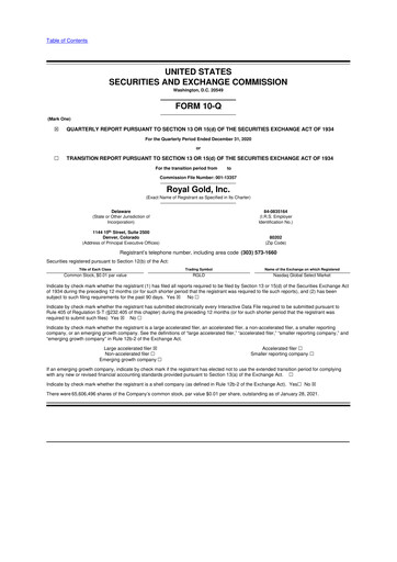 Vorschaubild Royal Gold
 10-Q Quartalsbericht 2021 