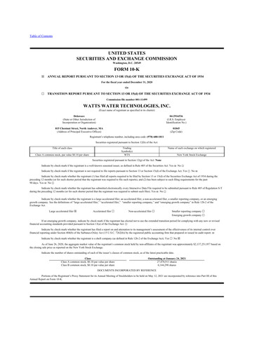 Thumbnail Watts Water Technologies
 10-K Annual Report 2020