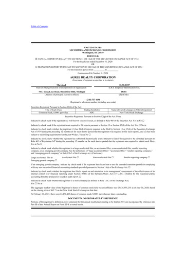 Thumbnail Agree Realty
 10-K Annual Report 2020