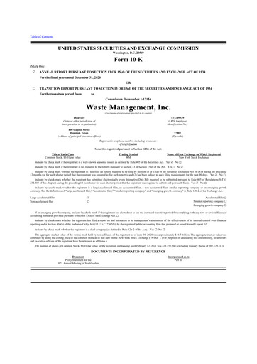 Thumbnail Waste Management 10-K Annual Report 2020