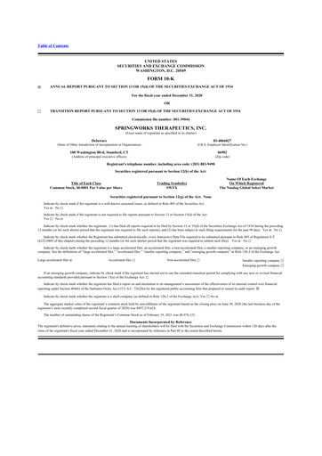 Thumbnail SpringWorks Therapeutics 10-K Annual Report 2020