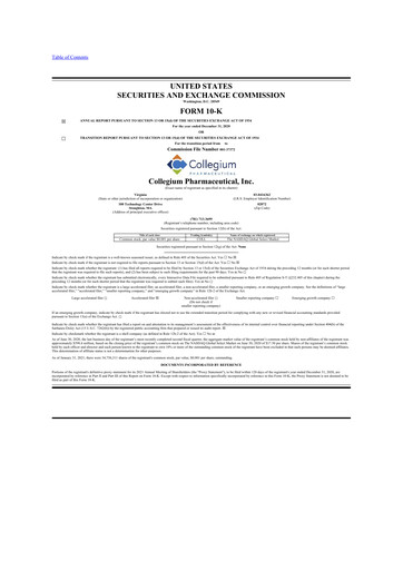 Thumbnail Collegium Pharmaceutical
 10-K Annual Report 2020