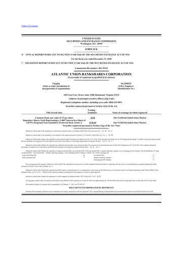 Vorschaubild Atlantic Union Bankshares 10-K Jahresbericht 2020