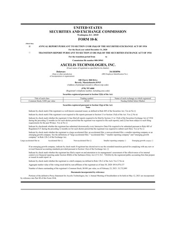 Thumbnail Axcelis Technologies
 10-K Annual Report 2020