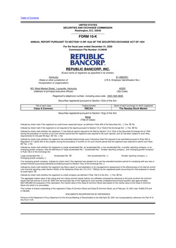 Thumbnail Republic Bank 10-K Annual Report 2020