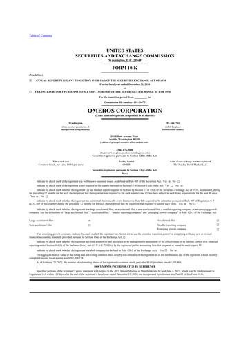 Thumbnail Omeros Corporation 10-K Annual Report 2020