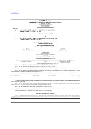 Thumbnail Heritage Commerce 10-K Annual Report 2020