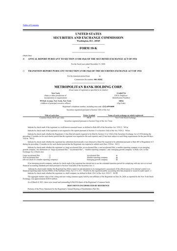 Thumbnail Metropolitan Bank Holding 10-K Annual Report 2020