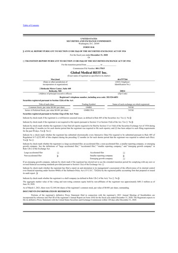 Miniature Global Medical REIT
 10-K Rapport annuel 2020