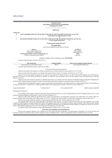 Thumbnail Trevena 10-K Annual Report 2020