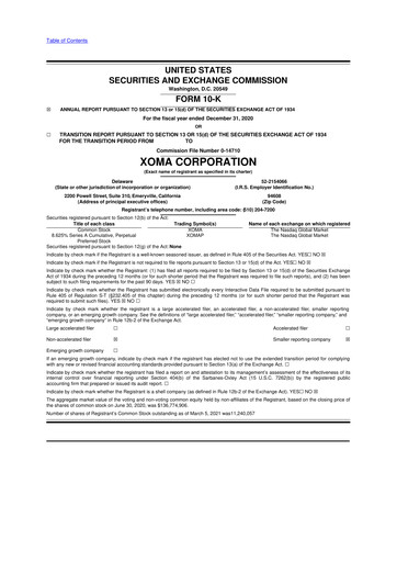 Thumbnail XOMA Royalty 10-K Annual Report 2020