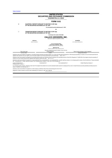 Thumbnail Calavo Growers
 10-Q Quarterly Report FY2021 