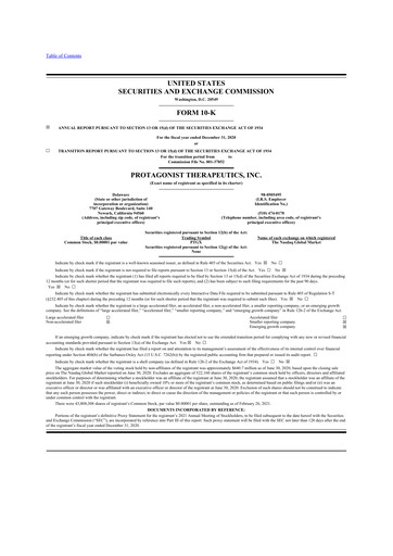 Thumbnail Protagonist Therapeutics
 10-K Annual Report 2020