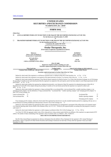 Thumbnail Ocular Therapeutix 10-K Annual Report 2020