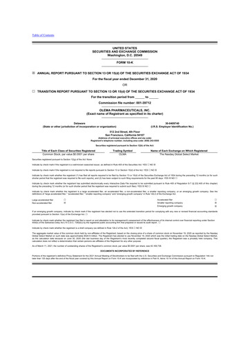 Thumbnail Olema Pharmaceuticals 10-K Annual Report 