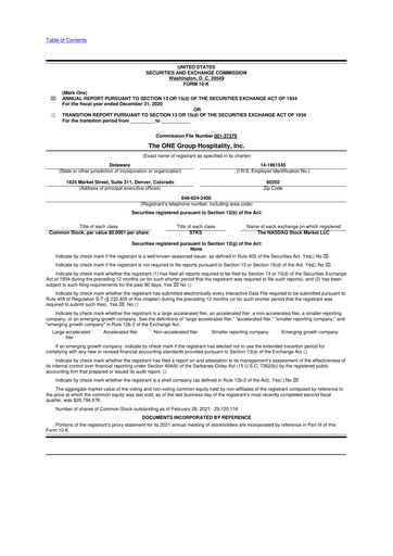 Thumbnail The ONE Group Hospitality 10-K Annual Report 2020