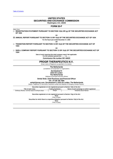 Thumbnail ProQR Therapeutics 20-F Annual Report 2020