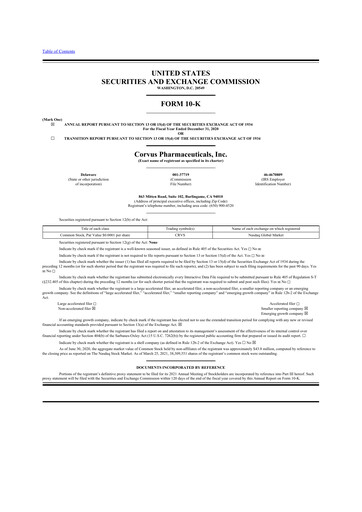 Thumbnail Corvus Pharmaceuticals
 10-K Annual Report 2020