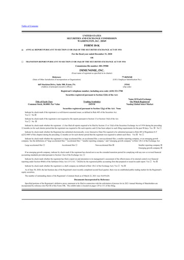 Thumbnail Immunome 10-K Annual Report 2020