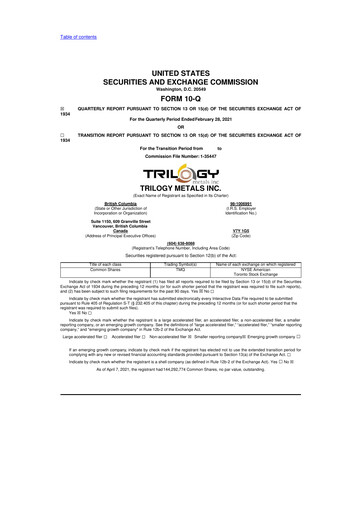 Thumbnail Trilogy Metals
 10-Q Quarterly Report FY 