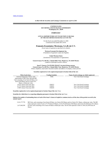 Thumbnail Fomento Económico Mexicano (FEMSA) 20-F Annual Report 2020