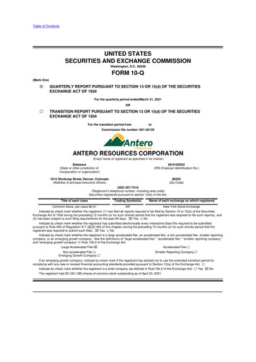 Thumbnail Antero Resources
 10-Q Quarterly Report FY2021 