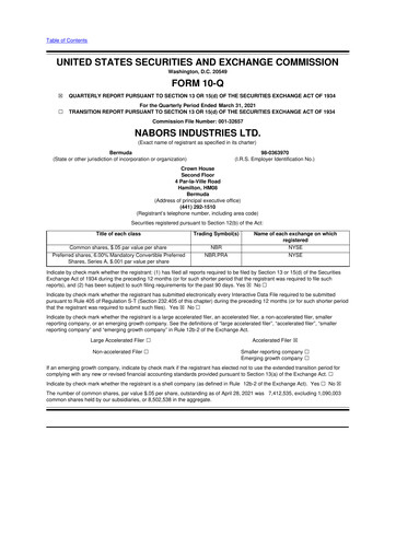 Miniature Nabors Industries
 10-Q Rapport trimestriel 2021 