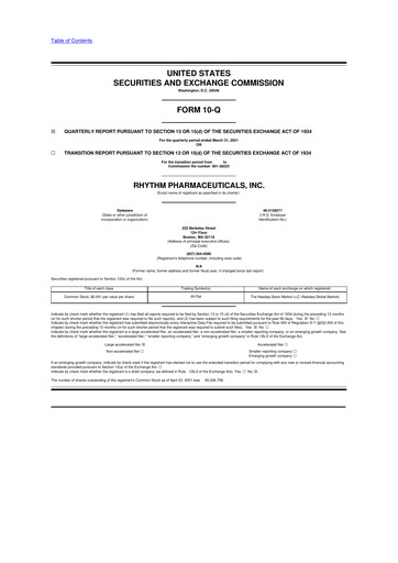 Vorschaubild Rhythm Pharmaceuticals 10-Q Quartalsbericht 2021 