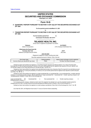 Thumbnail Teladoc Health
 10-Q Quarterly Report FY2021 