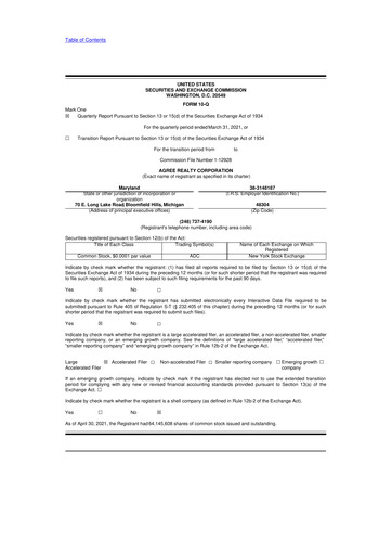 Thumbnail Agree Realty
 10-Q Quarterly Report FY2021 