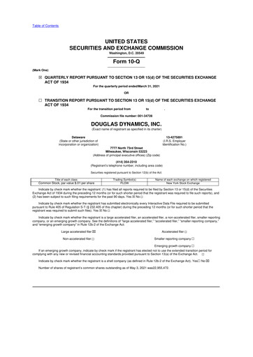 Thumbnail Douglas Dynamics
 10-Q Quarterly Report FY2021 